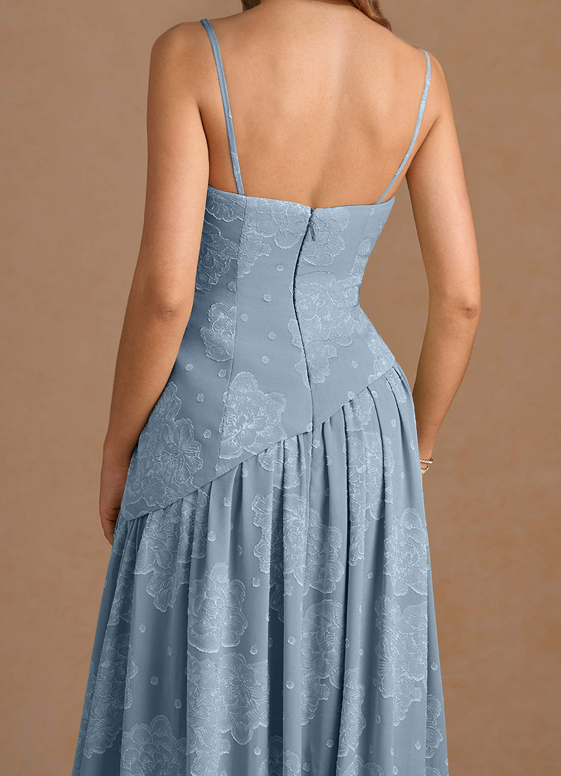 Marcella A-Line Corset Chiffon Burnout Wedding Guest Dress in Powder Blue