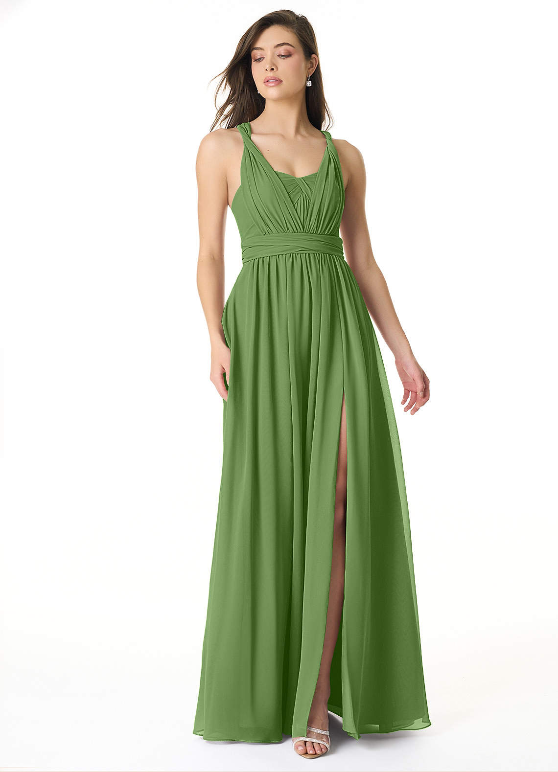 Olani A-Line V-Neck Chiffon Bridesmaid Dress in Basil