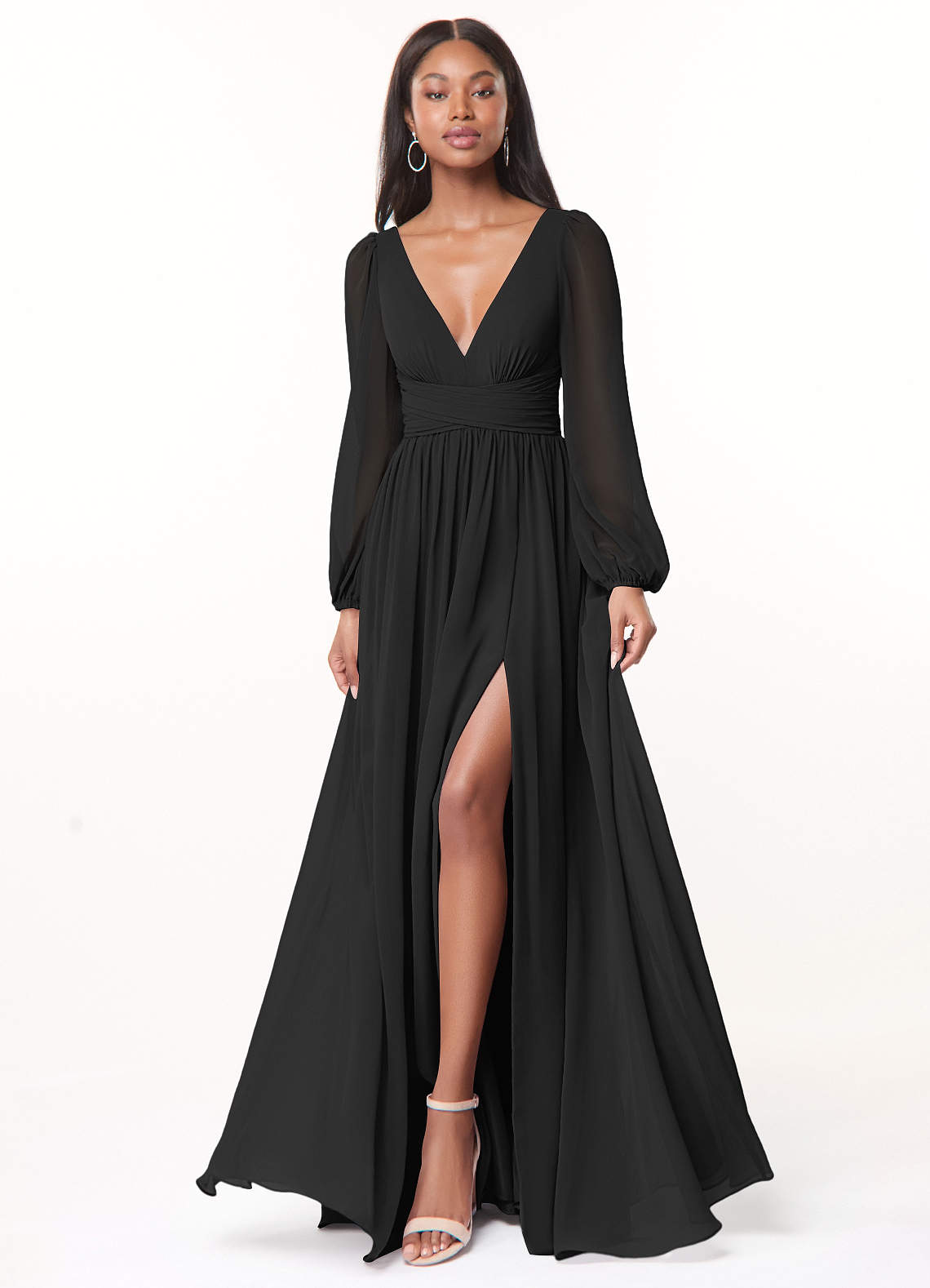 Norah A-Line V-Neck Chiffon Bridesmaid Dress in black