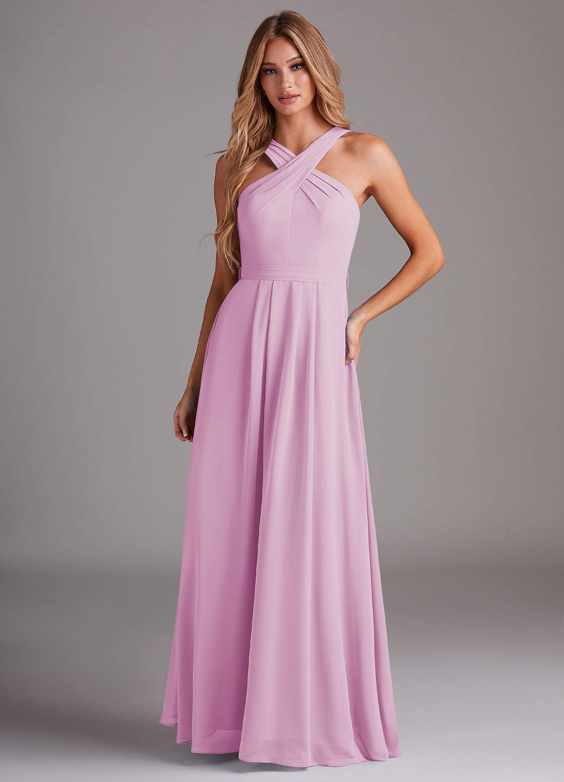 Dixie A-Line Halter Chiffon Bridesmaid Dress in candy pink