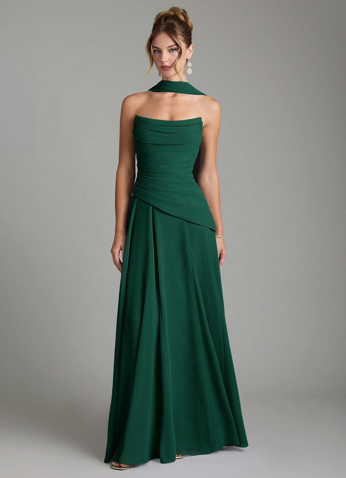 Gabriela A-Line Cowl-Neck Chiffon Bridesmaid Dress in Emerald