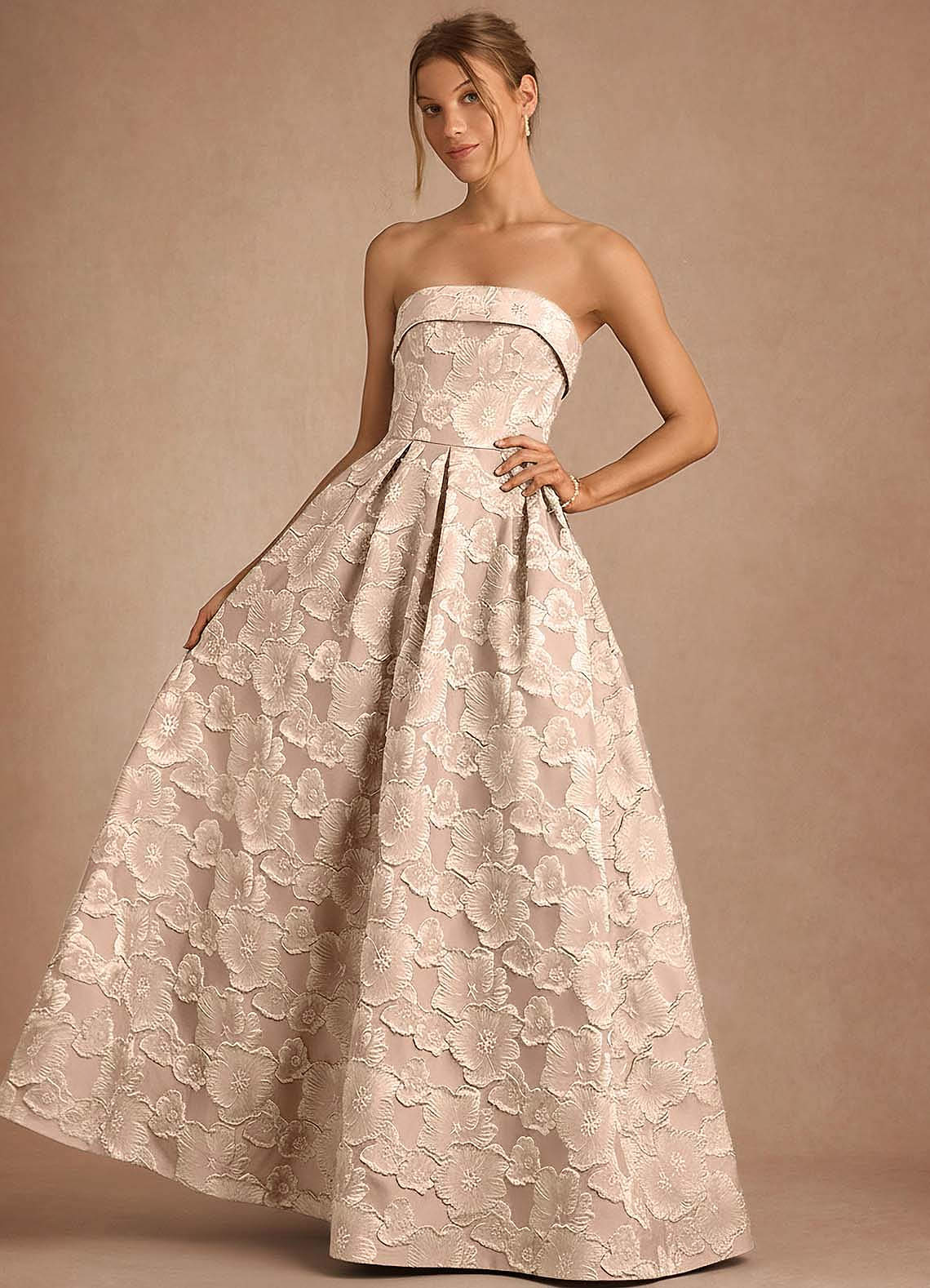 Florentine A-Line Bandeau Jacquard Taffeta Evening Dress in Black