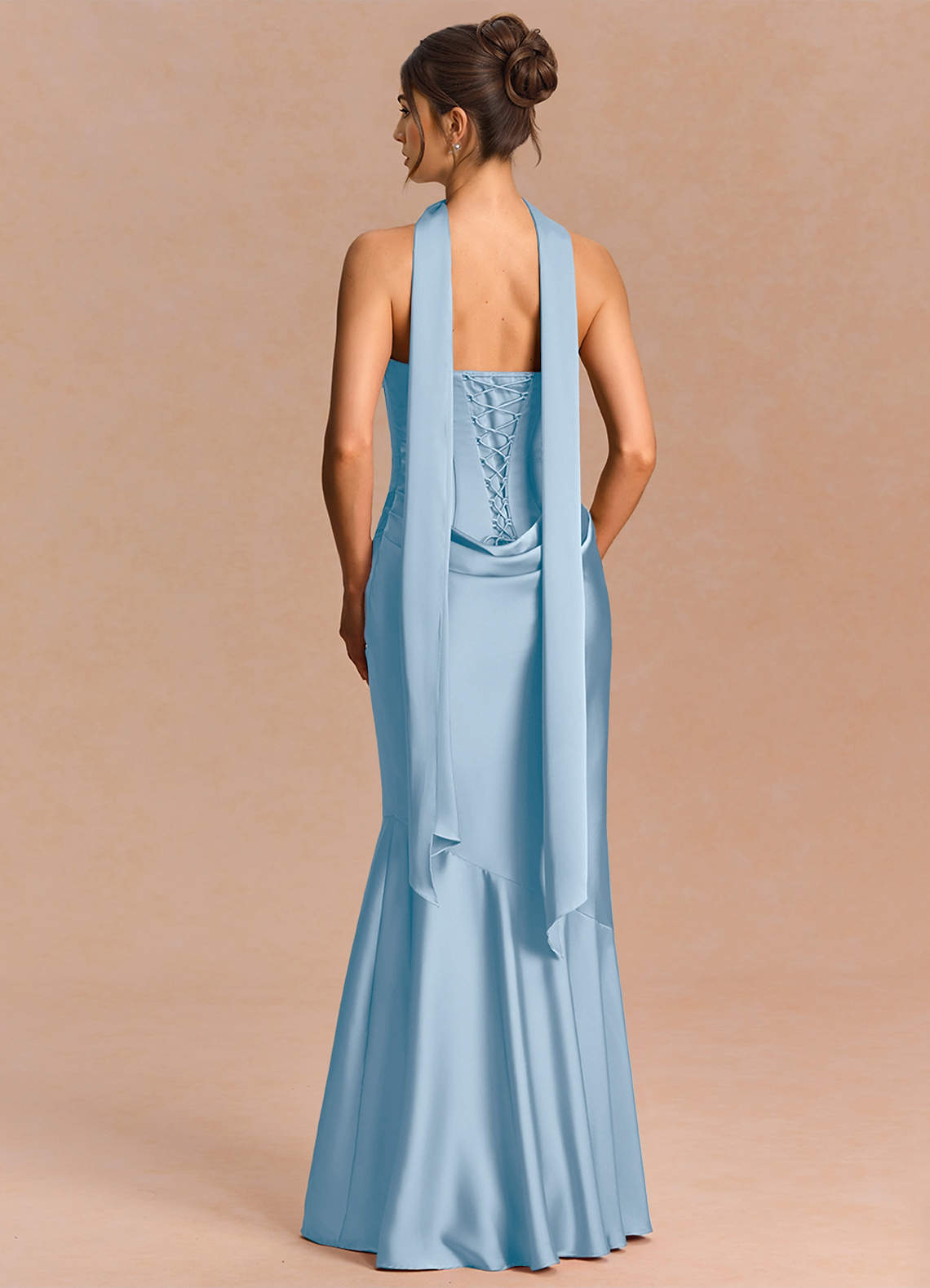 Euphemia Mermaid Strapless Stretch Satin Evening Dress in Haze blue