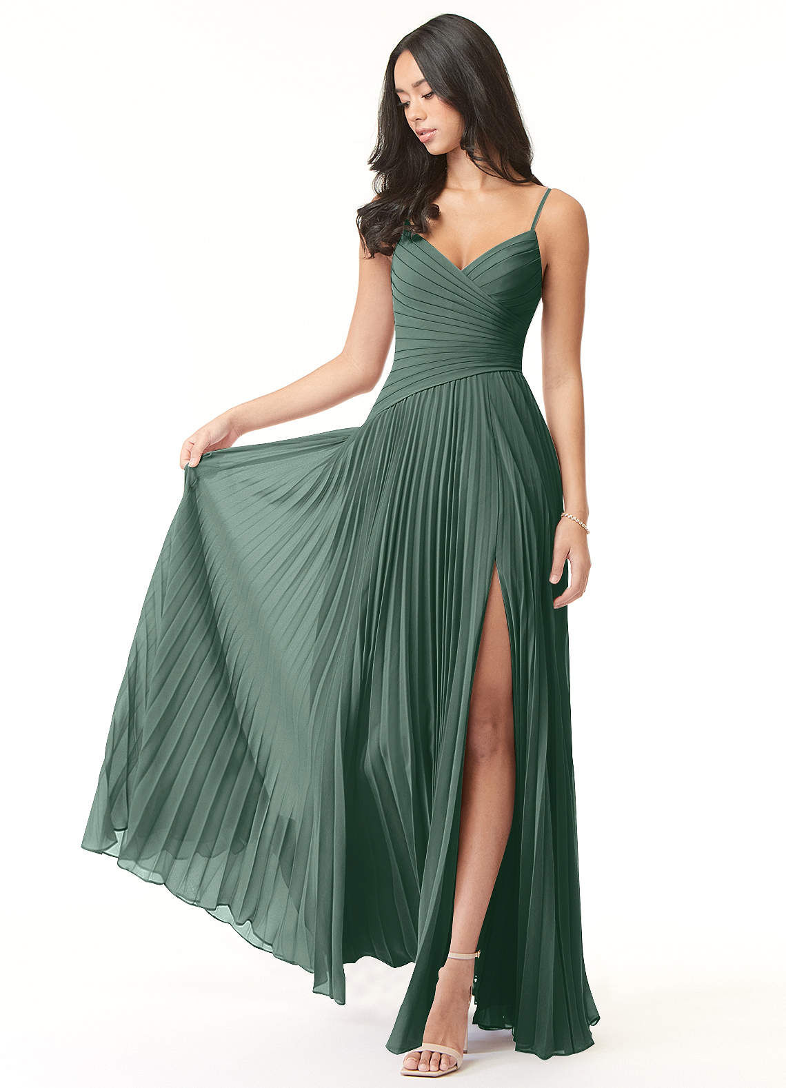 Vini A-Line V-Neck Chiffon Bridesmaid Dress in Sea Moss