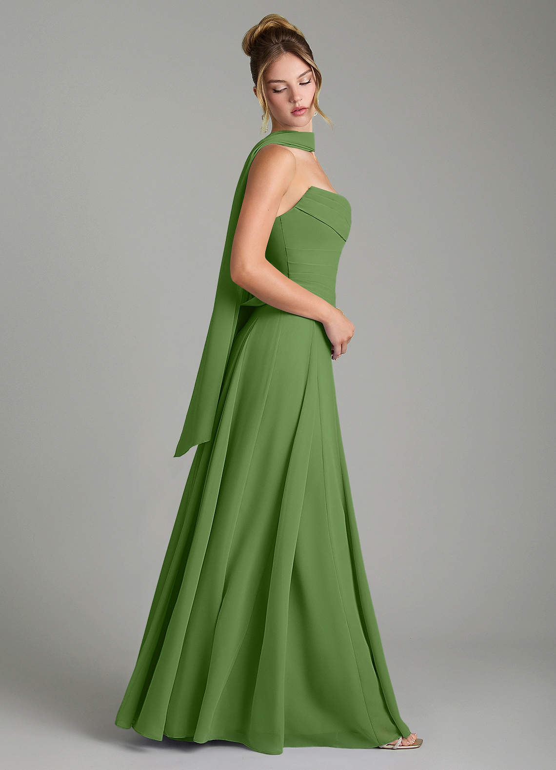 Gabriela A-Line Cowl-Neck Chiffon Bridesmaid Dress in Basil