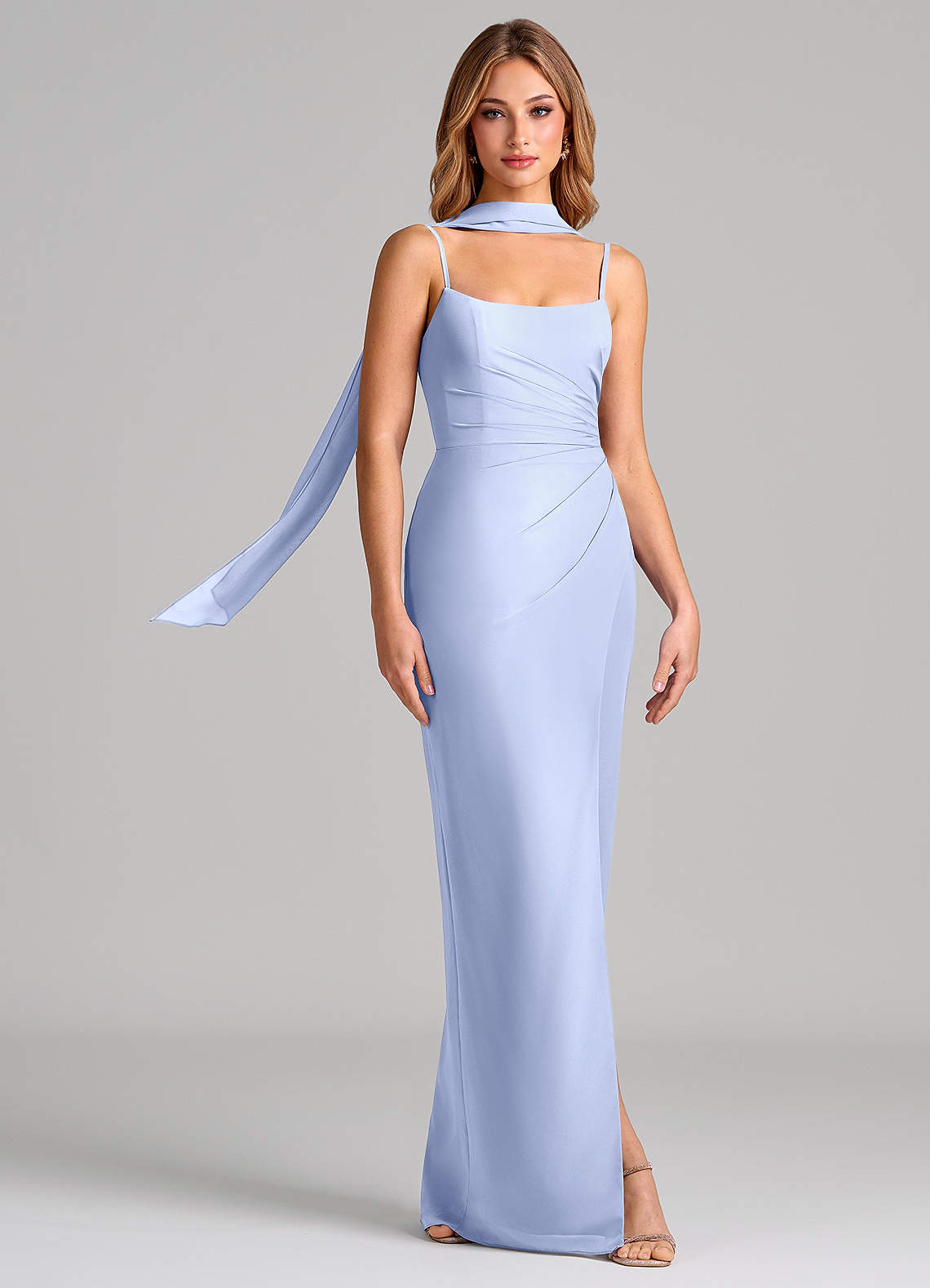 Calandra Sheath Scoop-Neck Chiffon Bridesmaid Dress in Ice