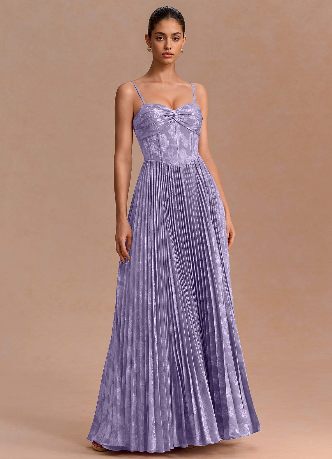 Delfina A-Line Twisted-Bust Fil Coupé Evening Dress in Lilac