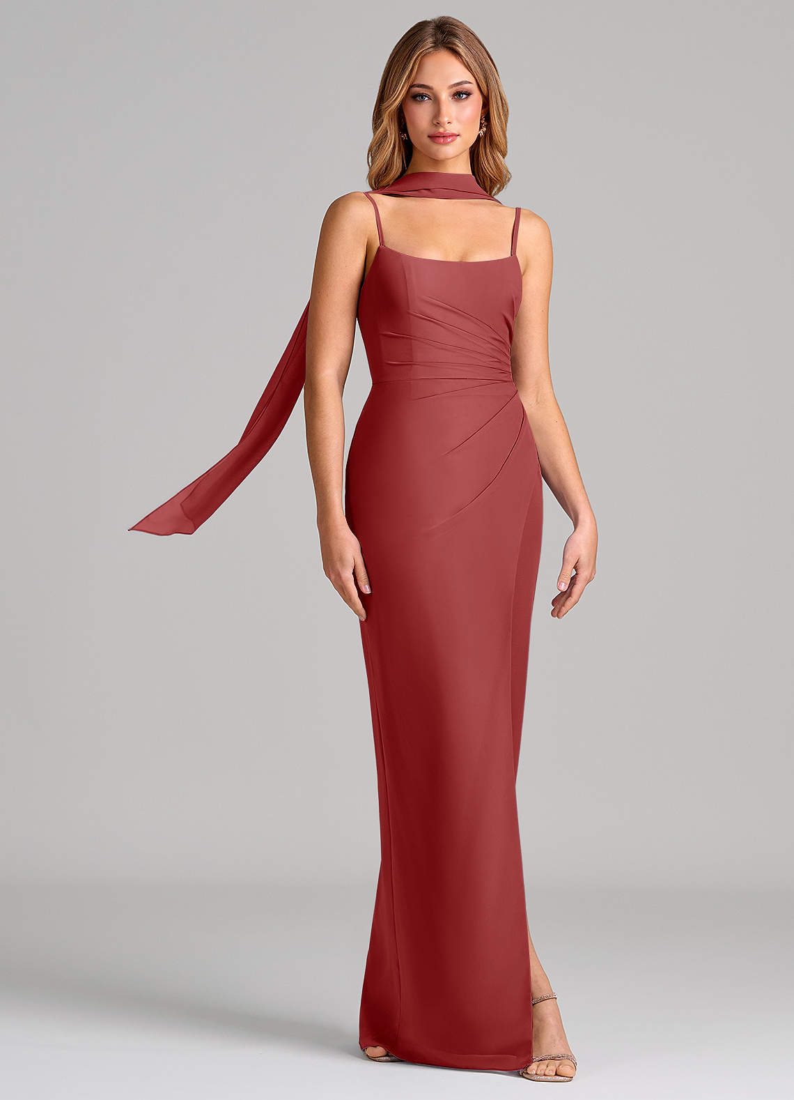 Calandra Sheath Scoop-Neck Chiffon Bridesmaid Dress in Rust