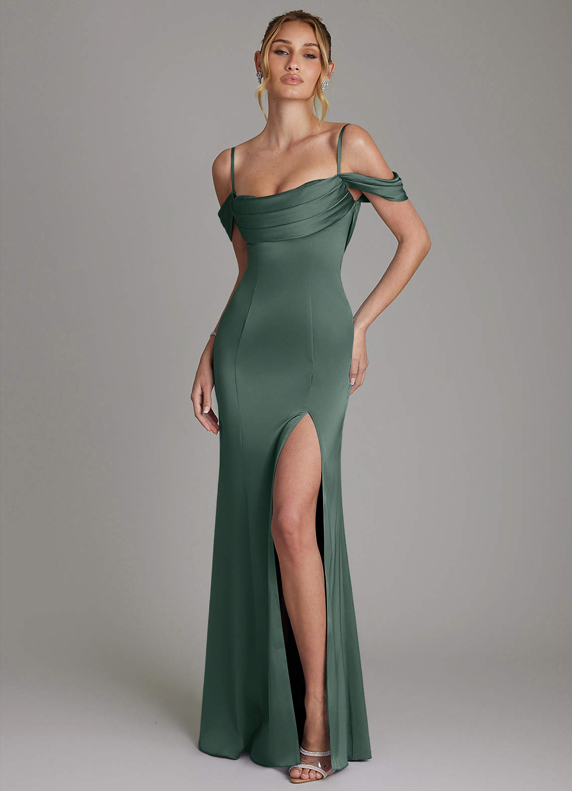 Nira Mermaid Sweetheart Stretch Satin Bridesmaid Dress in Sea Moss