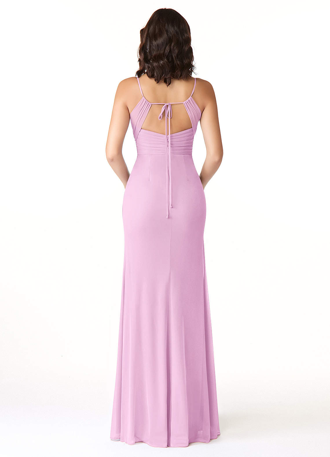 Reneya Mermaid V-Neck Mesh Bridesmaid Dress in candy pink