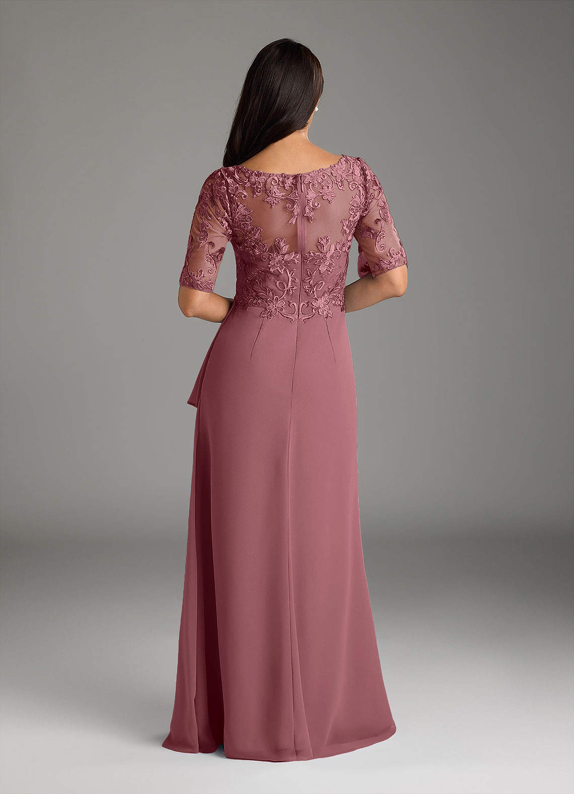 Amedeus A-Line V-Neck Chiffon and Lace Mother of the Bride Dress in Desert Rose