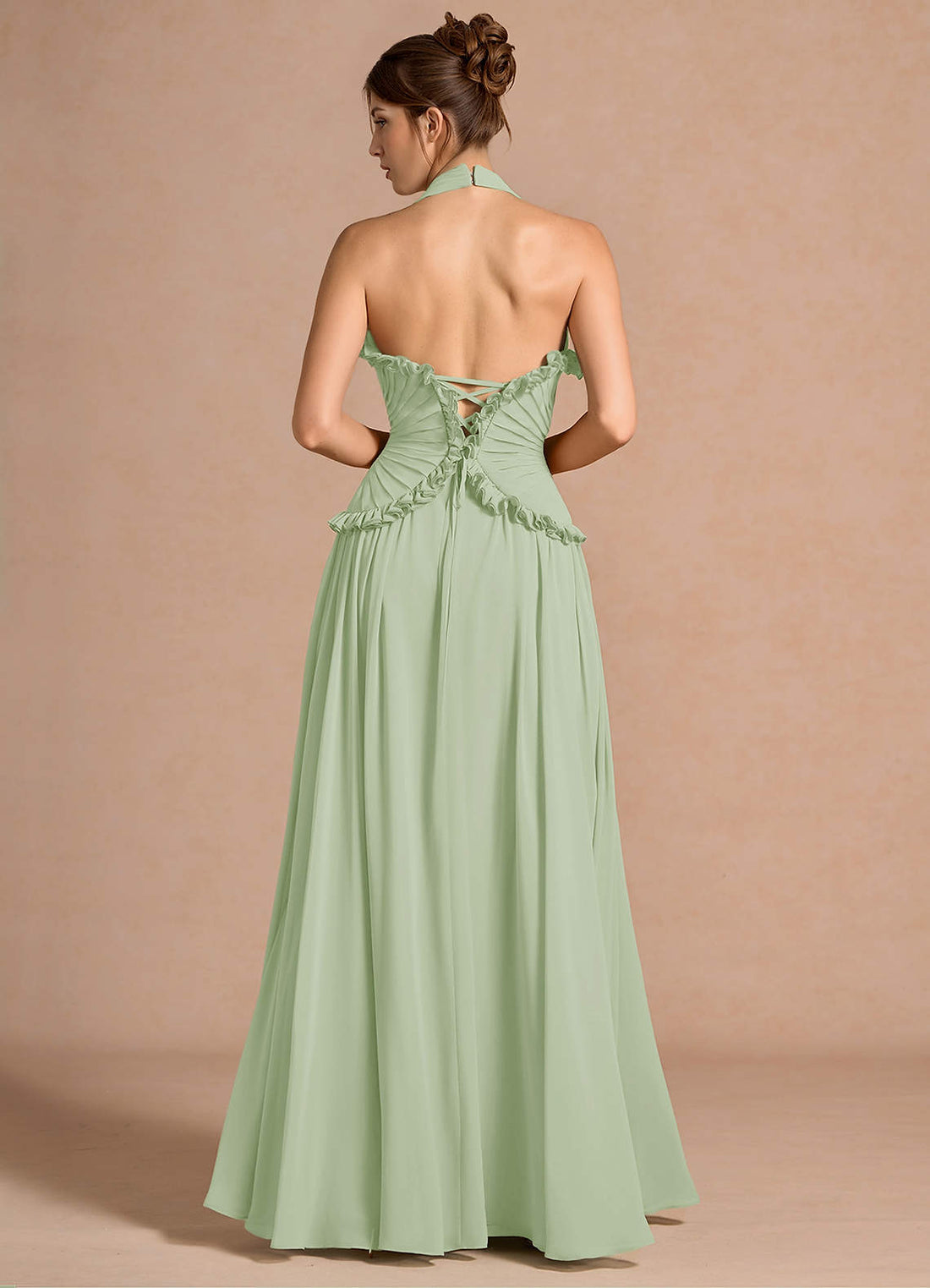 Amelie A-Line V-Neck Chiffon Evening Dress in Light Green
