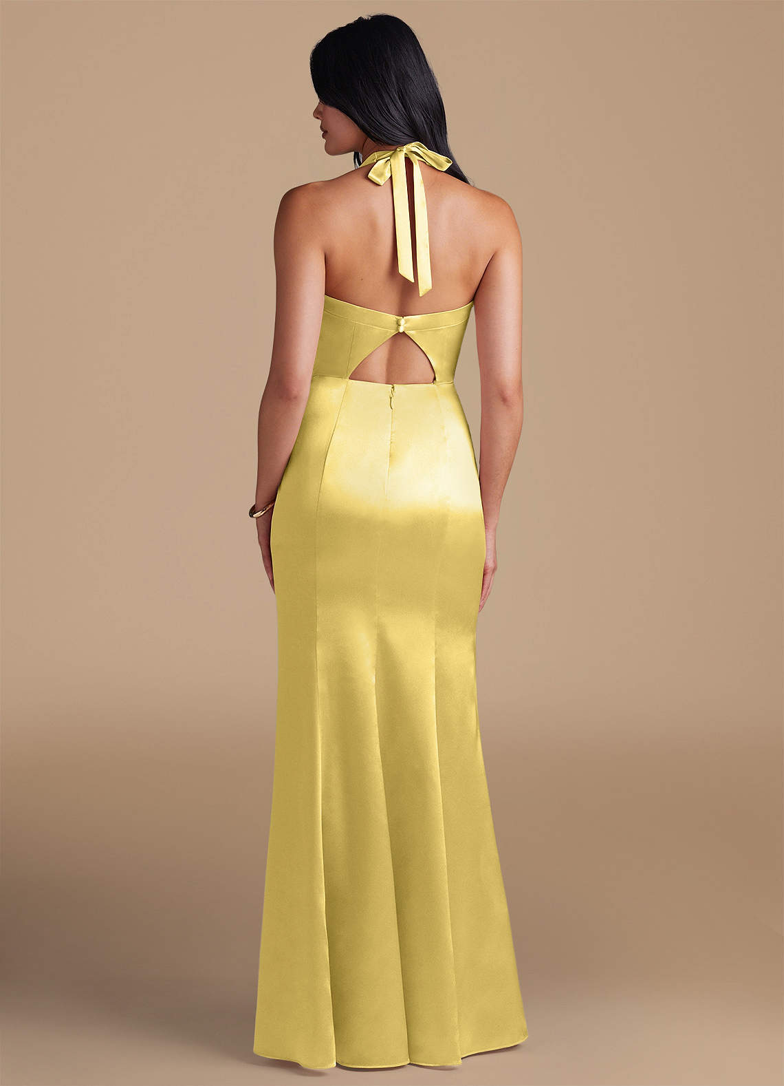 Emeria Sheath Halter Metallic Satin Bridesmaid Dress in Canary