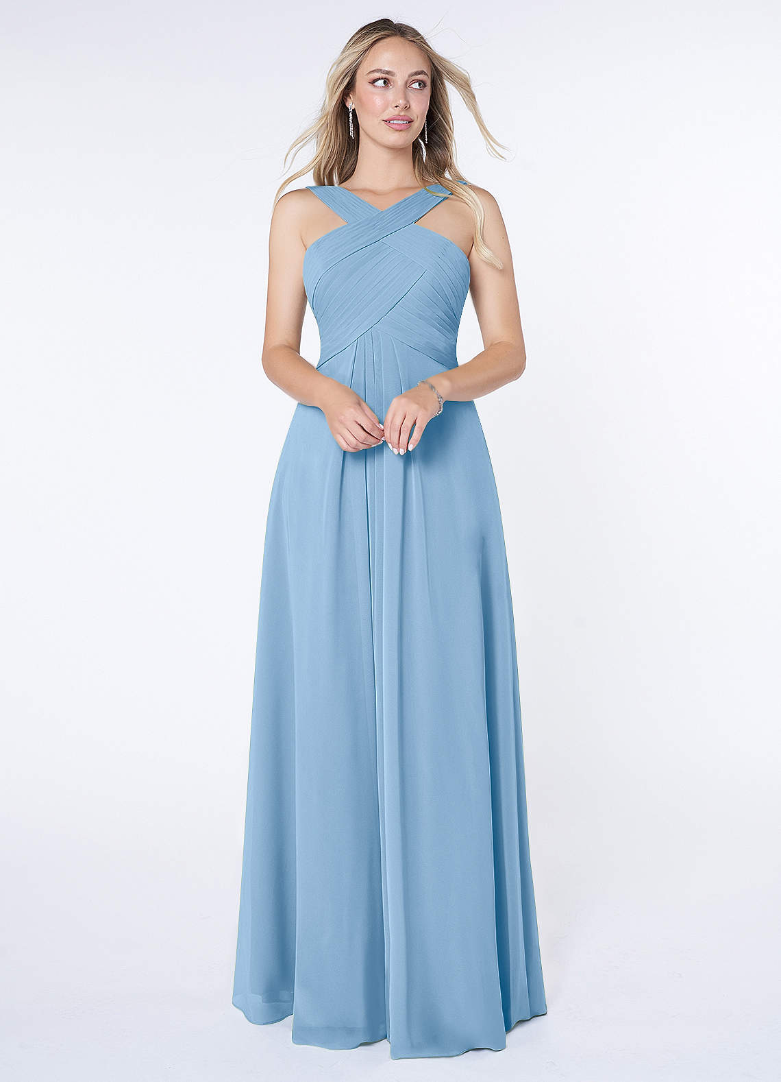 Kaleigh A-Line Halter Chiffon Bridesmaid Dress in Powder Blue