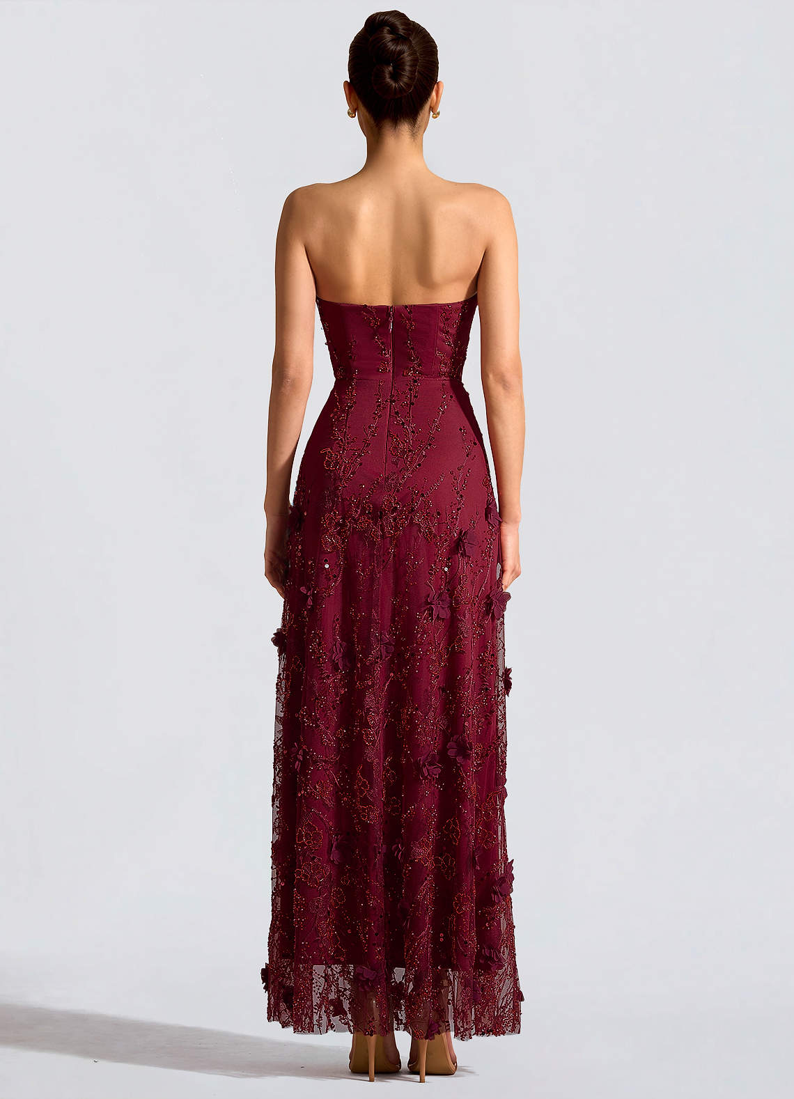 Fairuza A-Line Straight-Neck Tulle Wedding Guest Dress in Wine