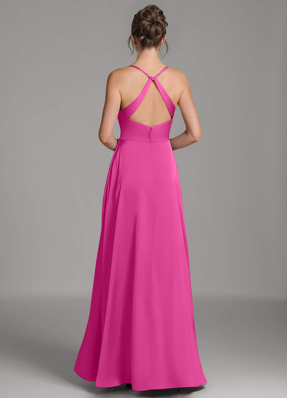Frankie A-Line Scoop-Neck Stretch Satin Bridesmaid Dress in Fuchsia
