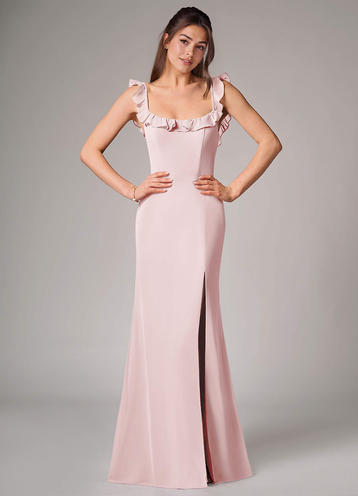 Callie Mermaid Scoop-Neck Chiffon Bridesmaid Dress in Blushing Pink