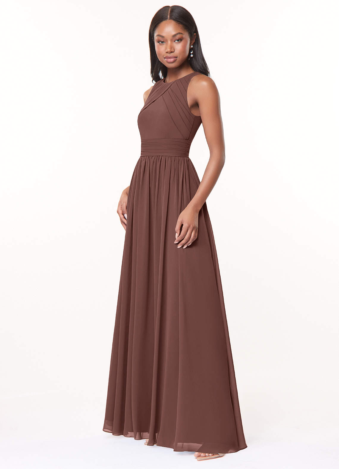 Harper A-Line Scoop-Neck Chiffon Bridesmaid Dress in Espresso
