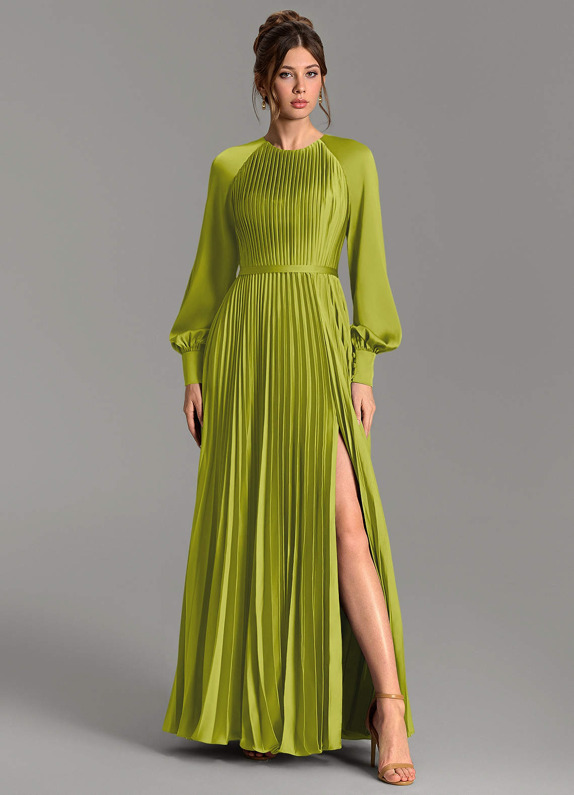 Grayson A-Line Scoop-Neck Stretch Satin Bridesmaid Dress in Lemongrass