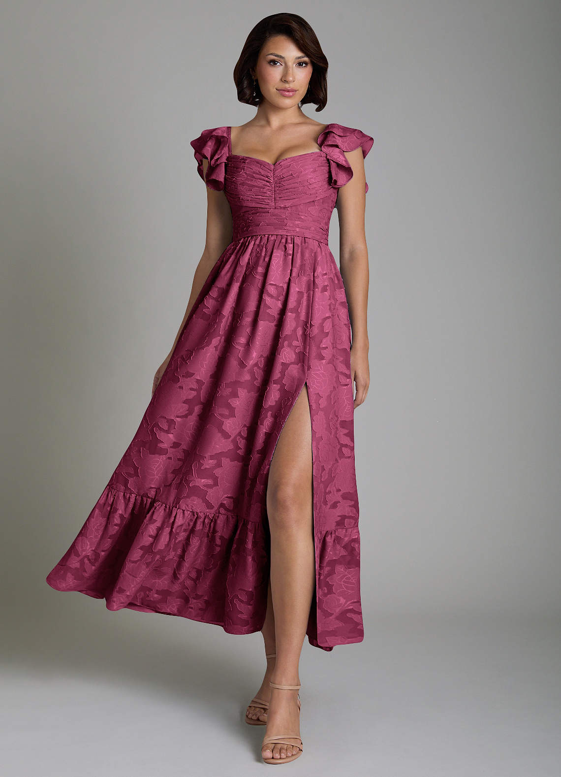 Anaya A-Line V-Neck Floral Burnout Bridesmaid Dress in Mulberry