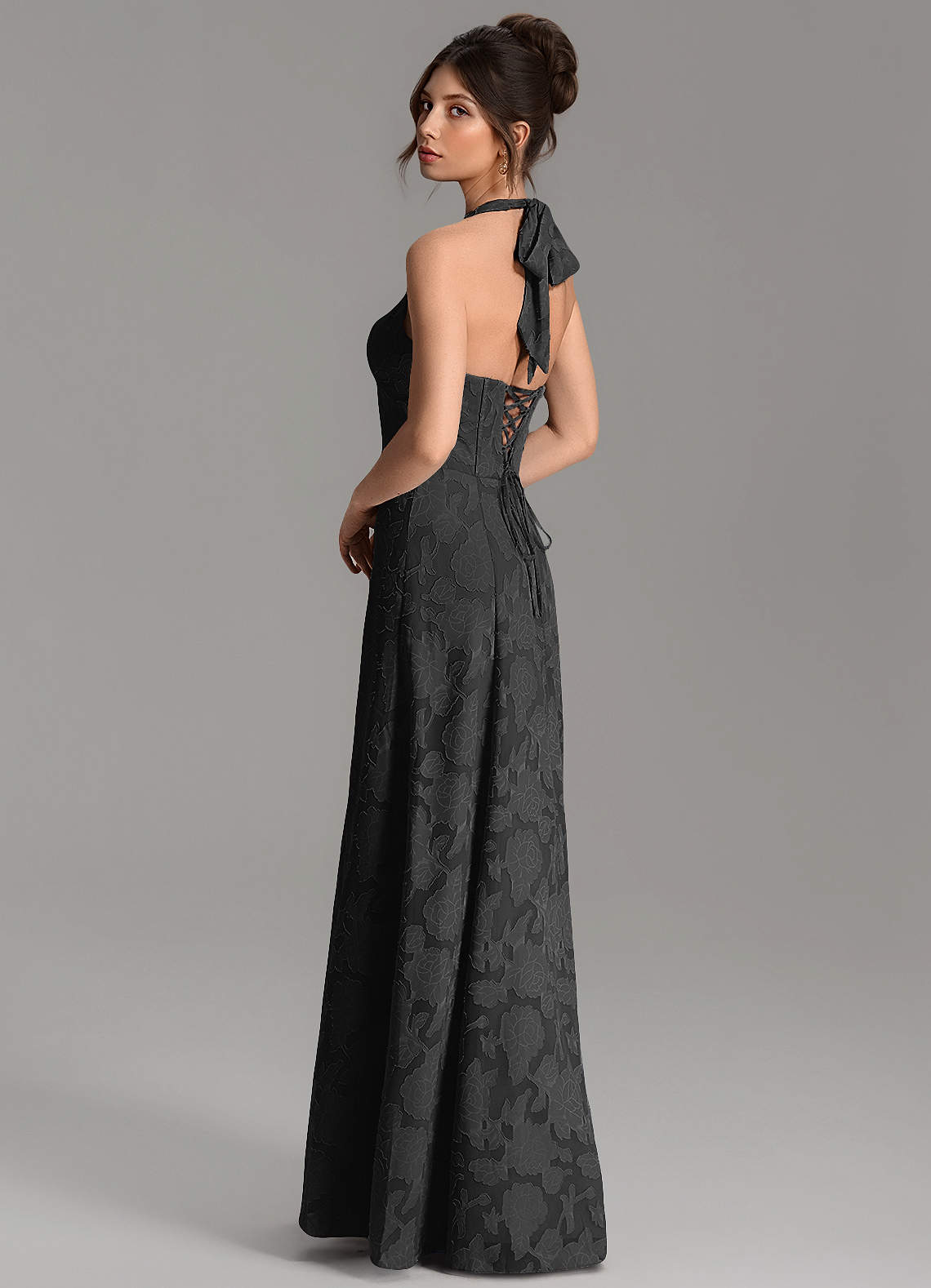 Nia A-Line V-Neck Floral Burnout Bridesmaid Dress in black
