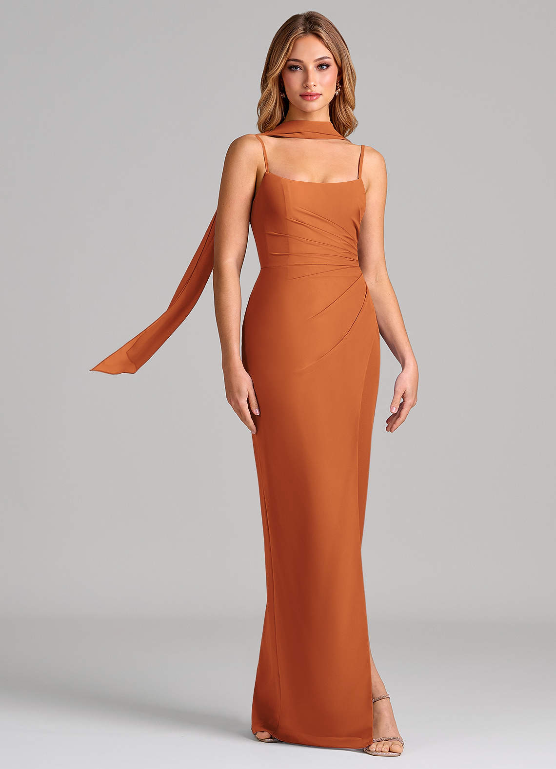 Calandra Sheath Scoop-Neck Chiffon Bridesmaid Dress in Cinnamon
