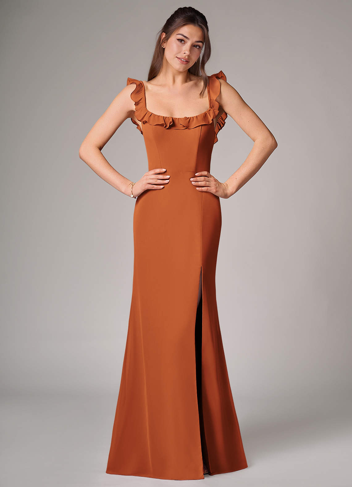 Callie Mermaid Scoop-Neck Chiffon Bridesmaid Dress in Cinnamon