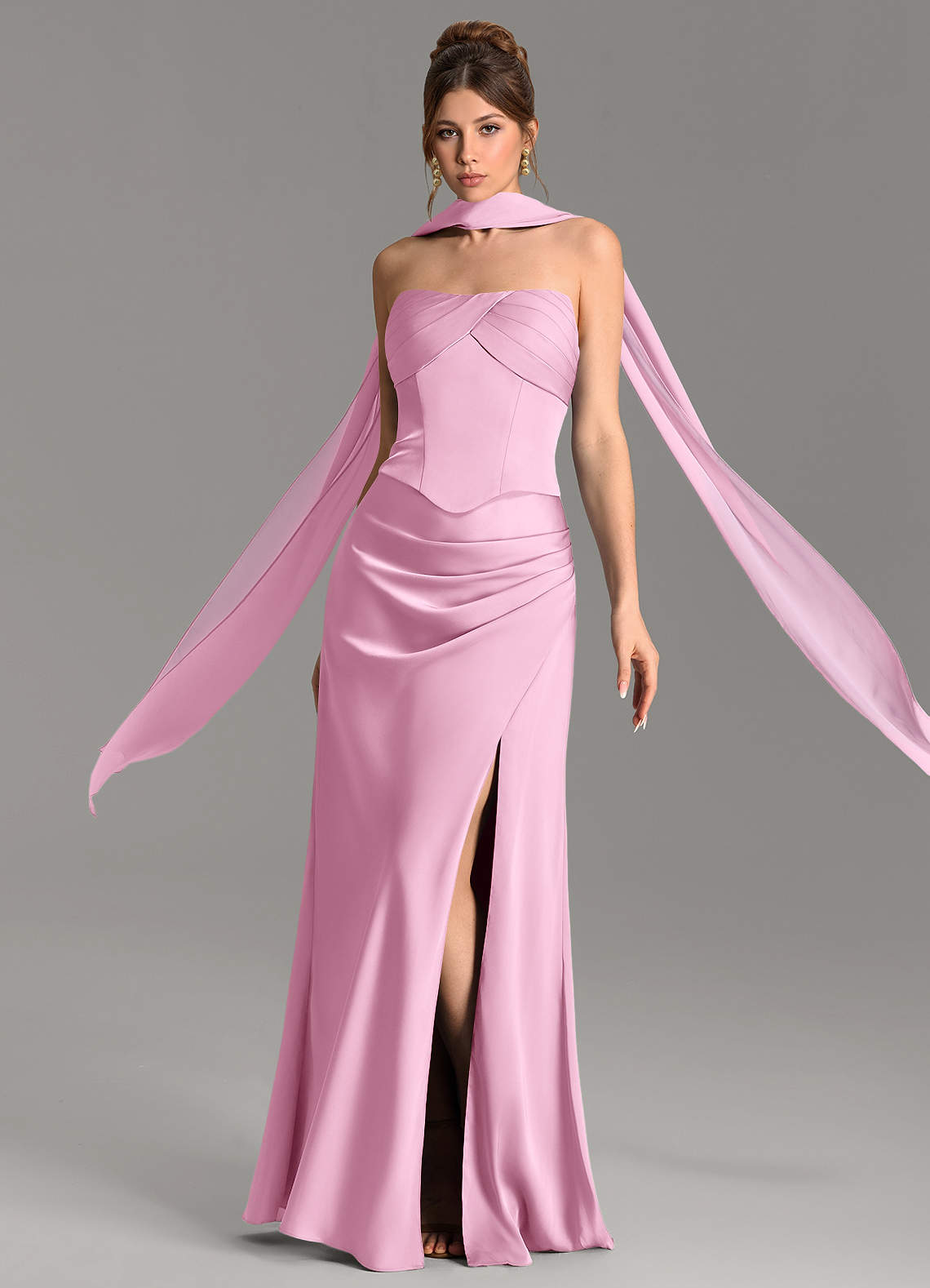 Nicki Sheath Scoop-Neck Stretch Satin Bridesmaid Dress in candy pink
