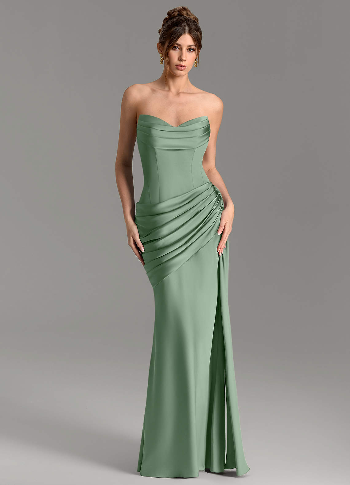 Zorah Mermaid Sweetheart Stretch Satin Bridesmaid Dress in Matcha