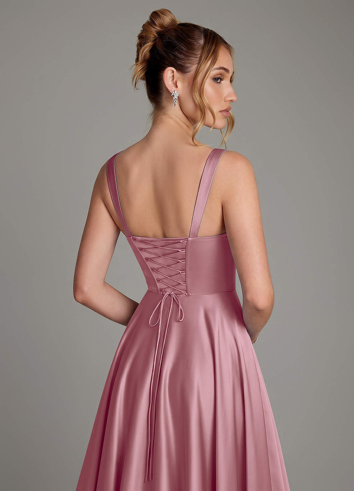 Azaria A-Line Square-Neck Stretch Satin Bridesmaid Dress in Vintage Mauve