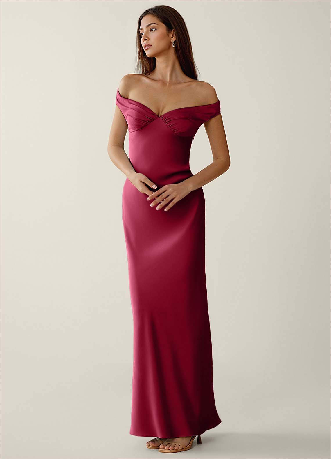 Gwendonme Sheath Off-the-Shoulder Satin Crystal Linen Evening Dress in Pistachio