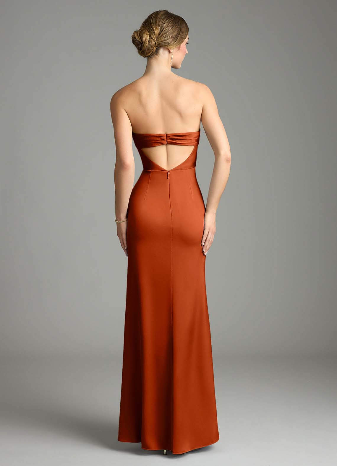 Leonis Mermaid Cowl-Neck Stretch Satin Bridesmaid Dress in Paprika