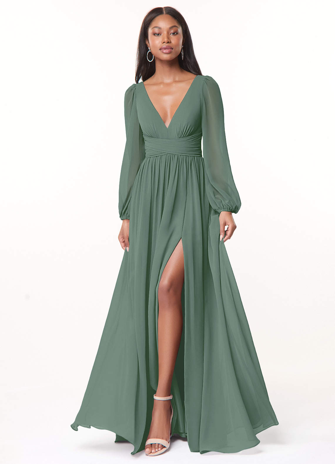 Norah A-Line V-Neck Chiffon Bridesmaid Dress in Eucalyptus