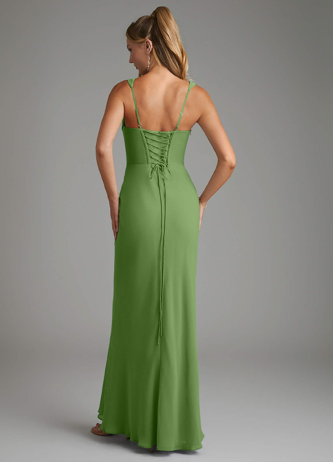 Asa Sheath Square-Neck Chiffon Bridesmaid Dress in Basil