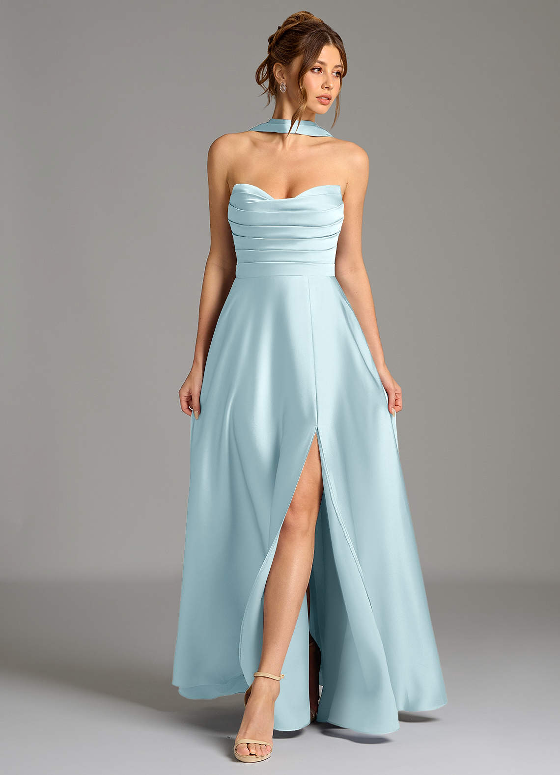 Ayla A-Line Sweetheart Stretch Satin Bridesmaid Dress in Cloud Blue