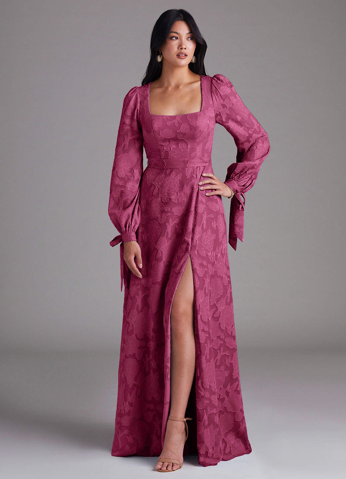Leonia A-Line Square-Neck Stretch Satin Bridesmaid Dress in Mulberry
