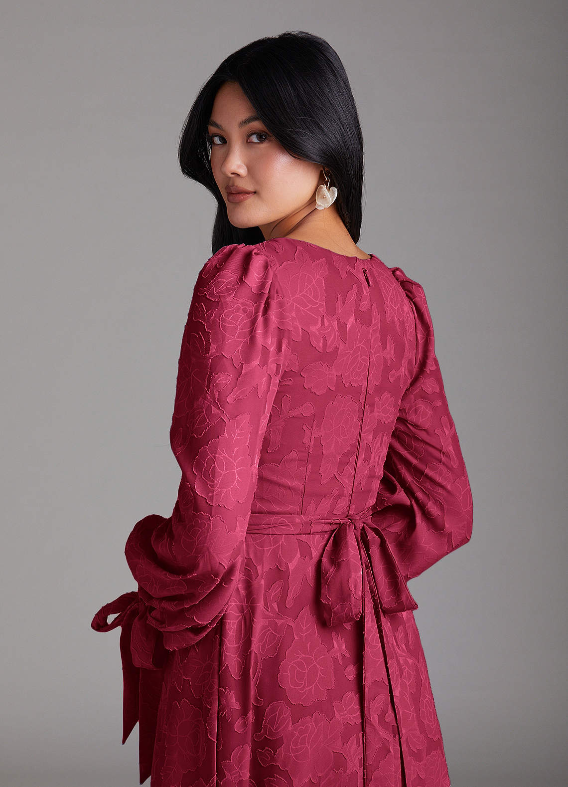 Leonia A-Line Square-Neck Stretch Satin Bridesmaid Dress in Burgundy