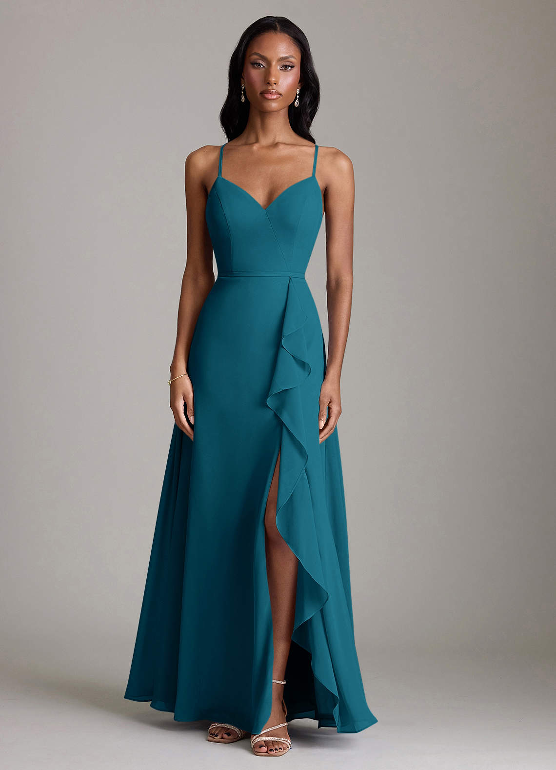 Naeem A-Line V-Neck Chiffon Bridesmaid Dress in Ink Blue