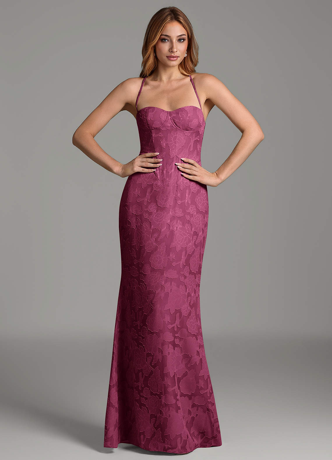 Dara Mermaid Sweetheart Floral Burnout Bridesmaid Dress in Mulberry