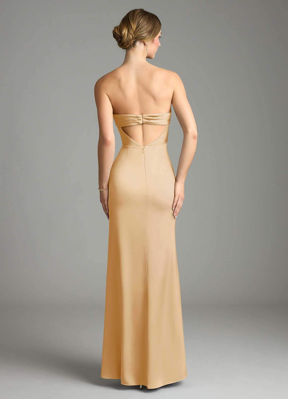 Leonis Mermaid Cowl-Neck Stretch Satin Bridesmaid Dress in Gold