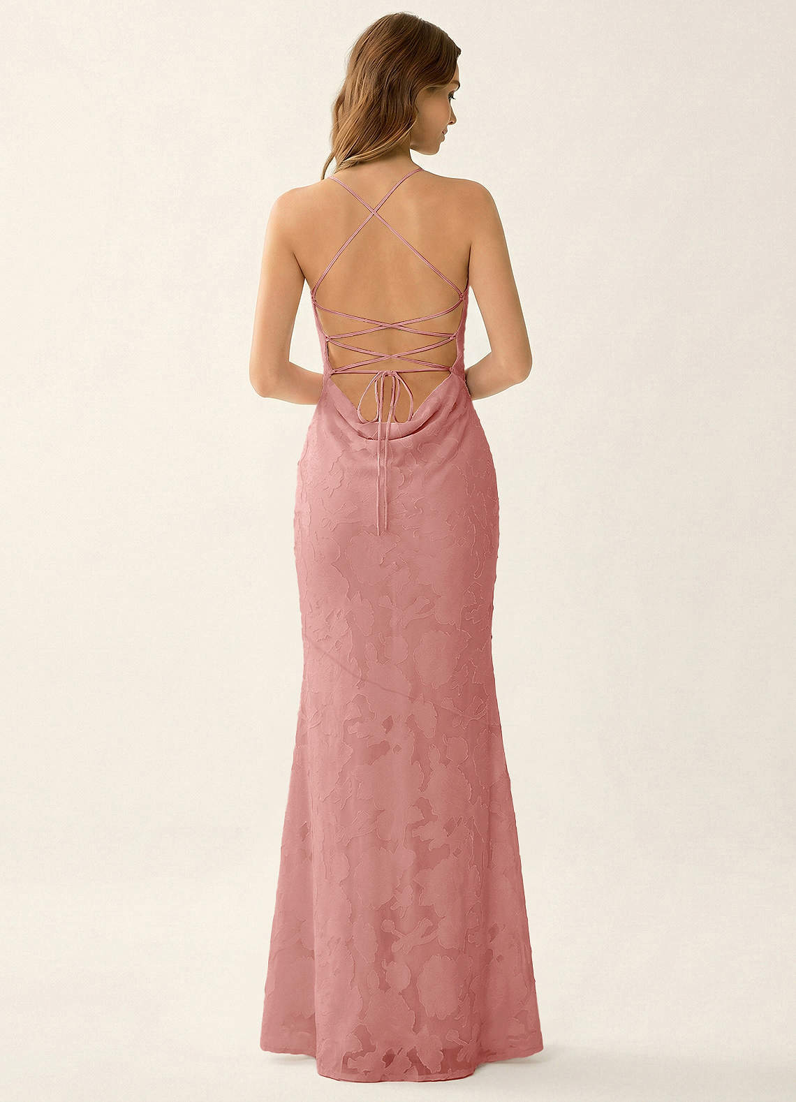 Natasha Mermaid Spaghetti-Strap Floral Burnout Evening Dress in Rosette