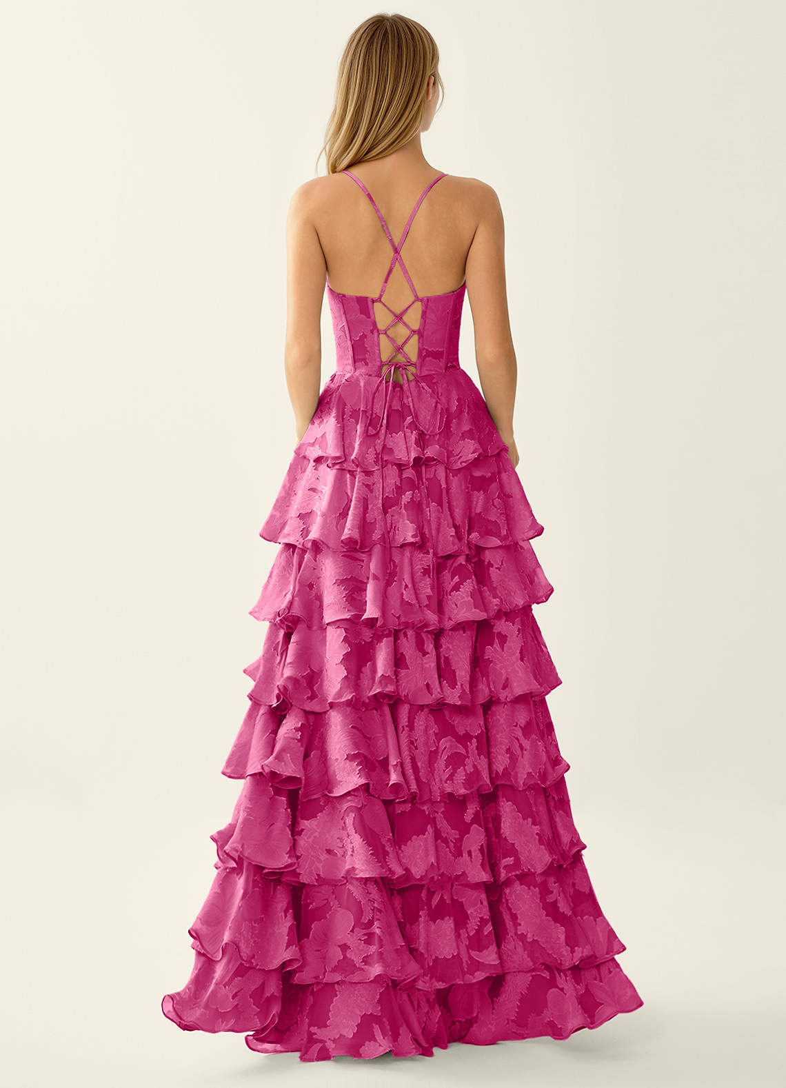 Wrenana A-Line Cowl-Neck Floral Burnout Evening Dress in Fuchsia