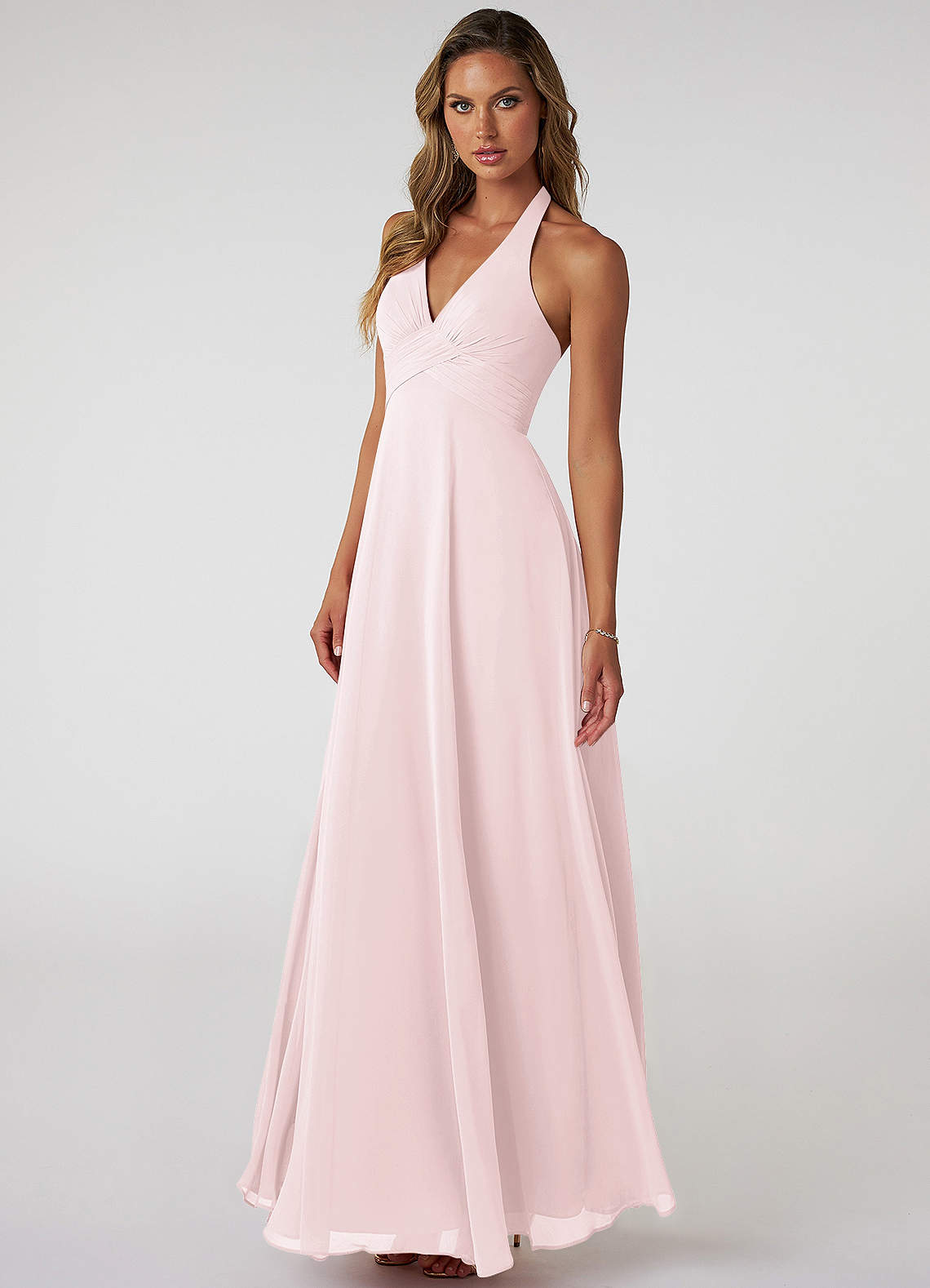 Tessie A-Line V-Neck Chiffon Bridesmaid Dress in Blushing Pink