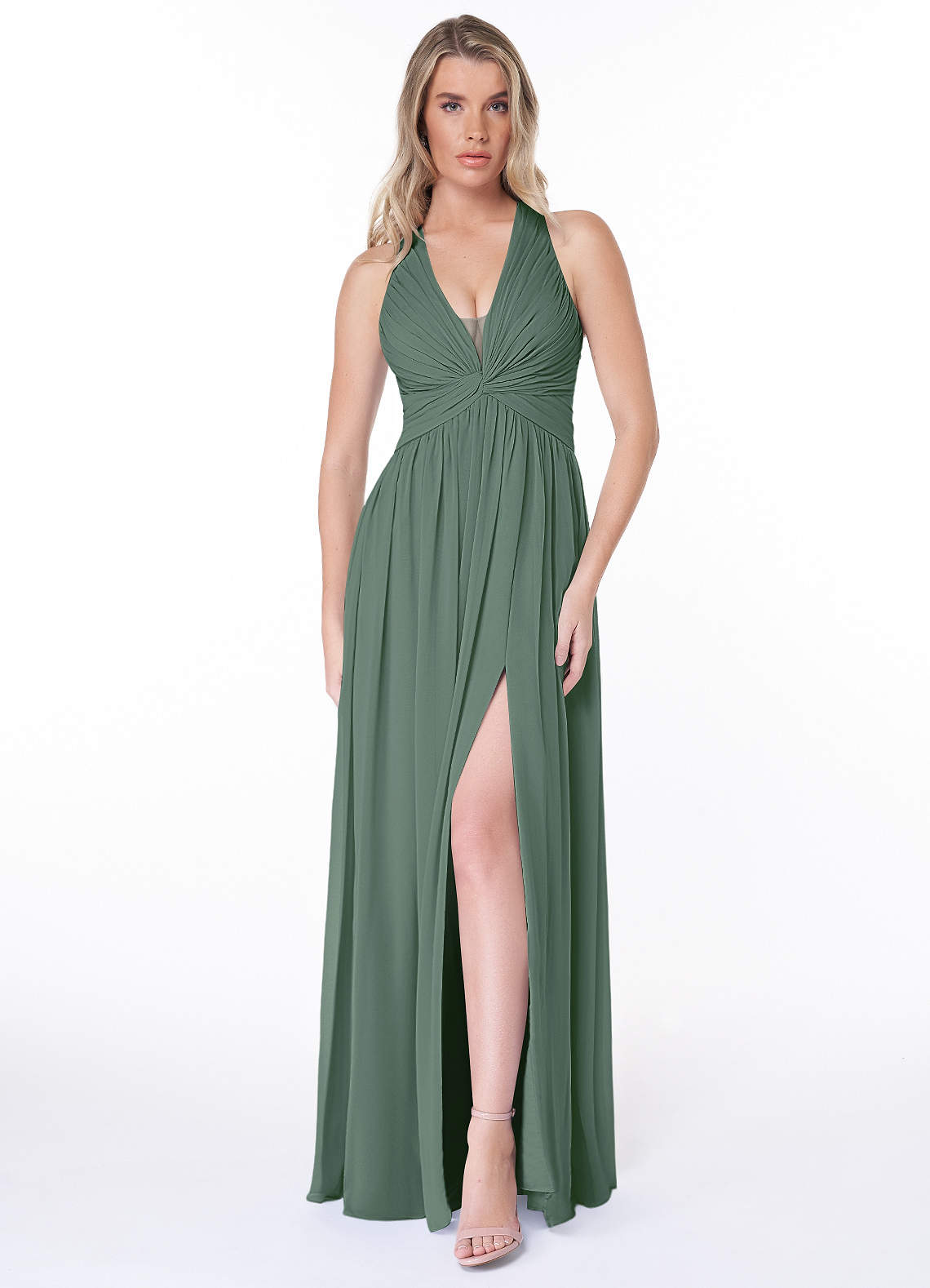 Jaclyn A-Line Halter Chiffon Bridesmaid Dress in Eucalyptus