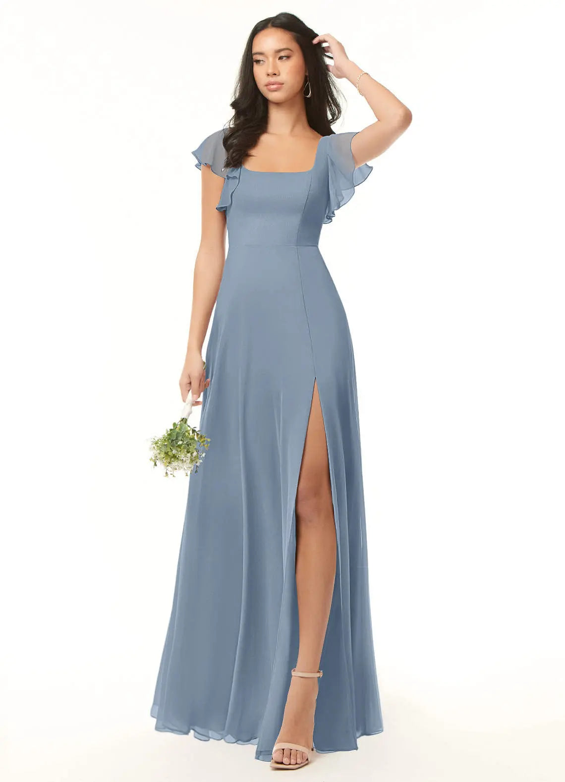 Bondi A-Line Square-Neck Chiffon Bridesmaid Dress in dusty blue