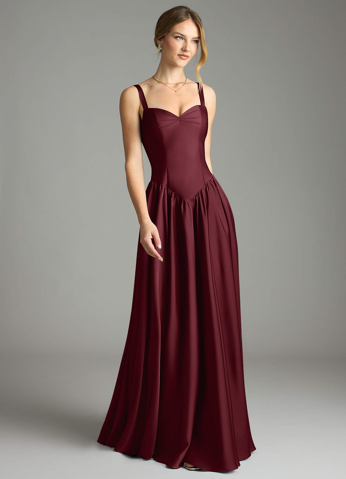 Evadina A-Line Sweetheart Stretch Satin Bridesmaid Dress in Cabernet