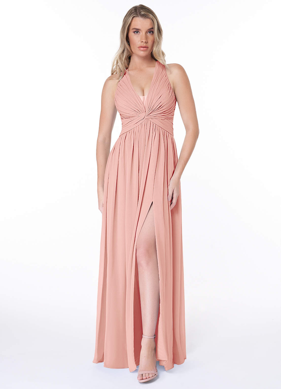 Jaclyn A-Line Halter Chiffon Bridesmaid Dress in Rosette