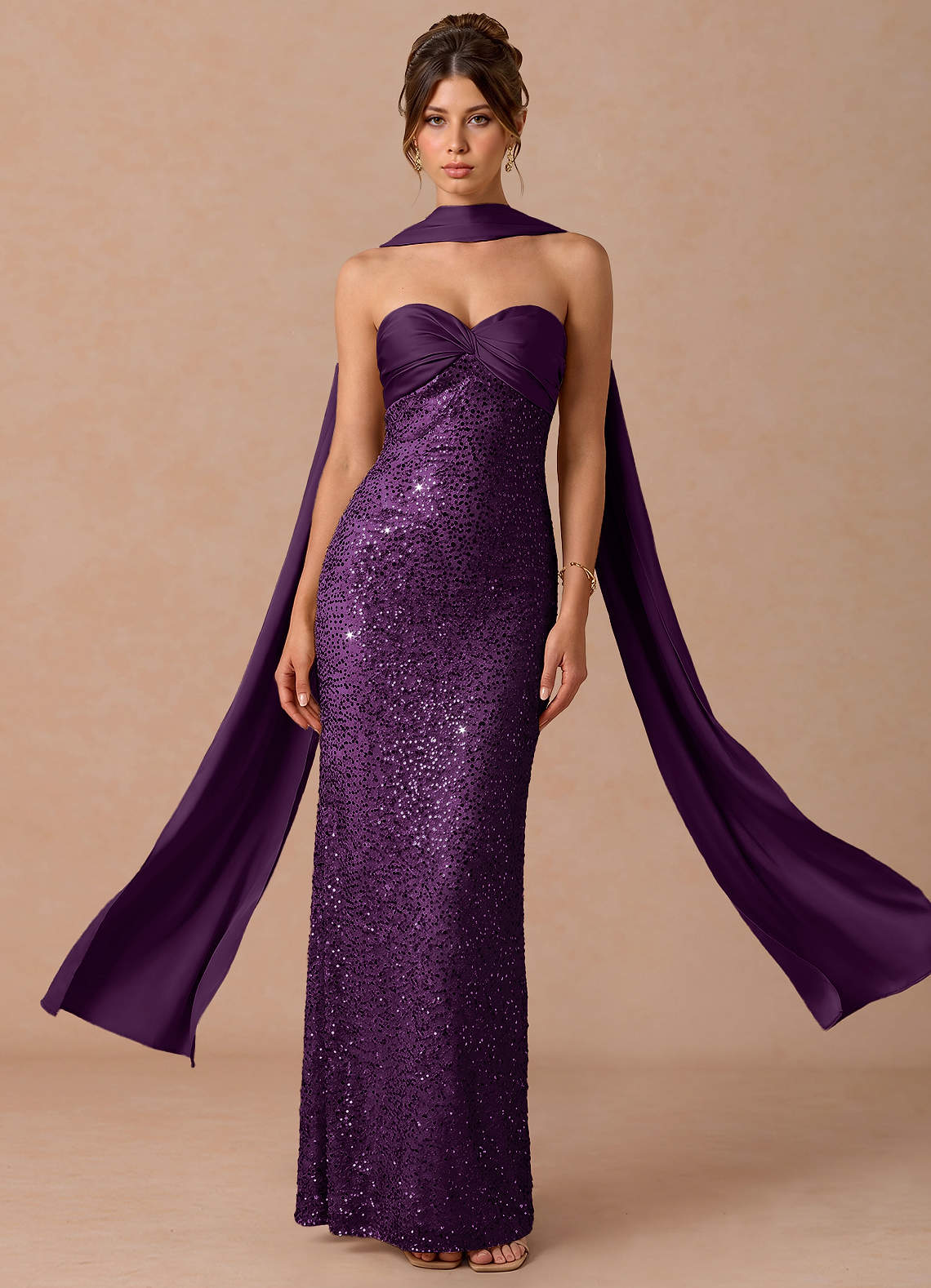 Serelle A-Line Sweetheart Sequin Satin Evening Dress in Grape