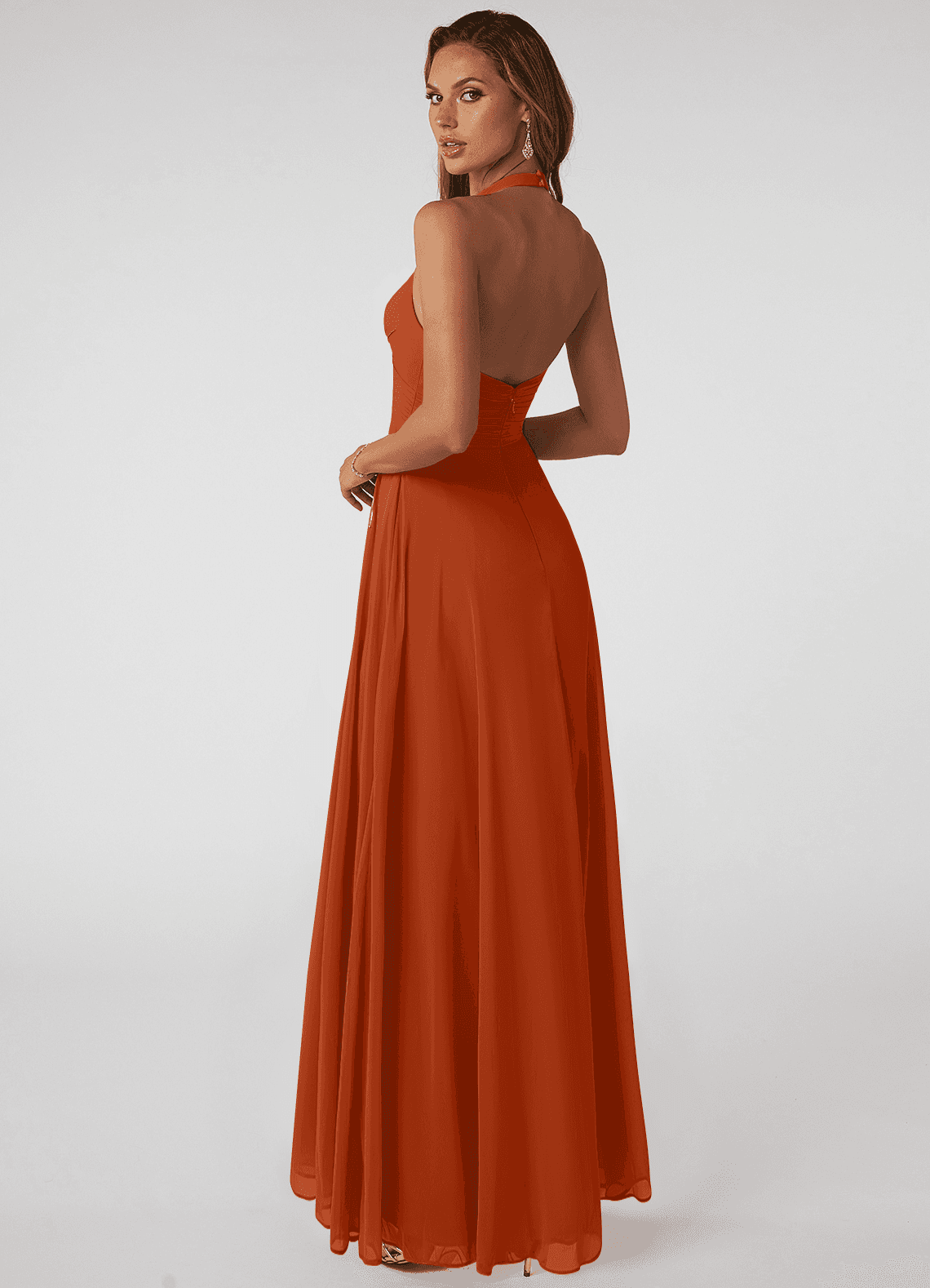 Tessie A-Line V-Neck Chiffon Bridesmaid Dress in Burnt Orange