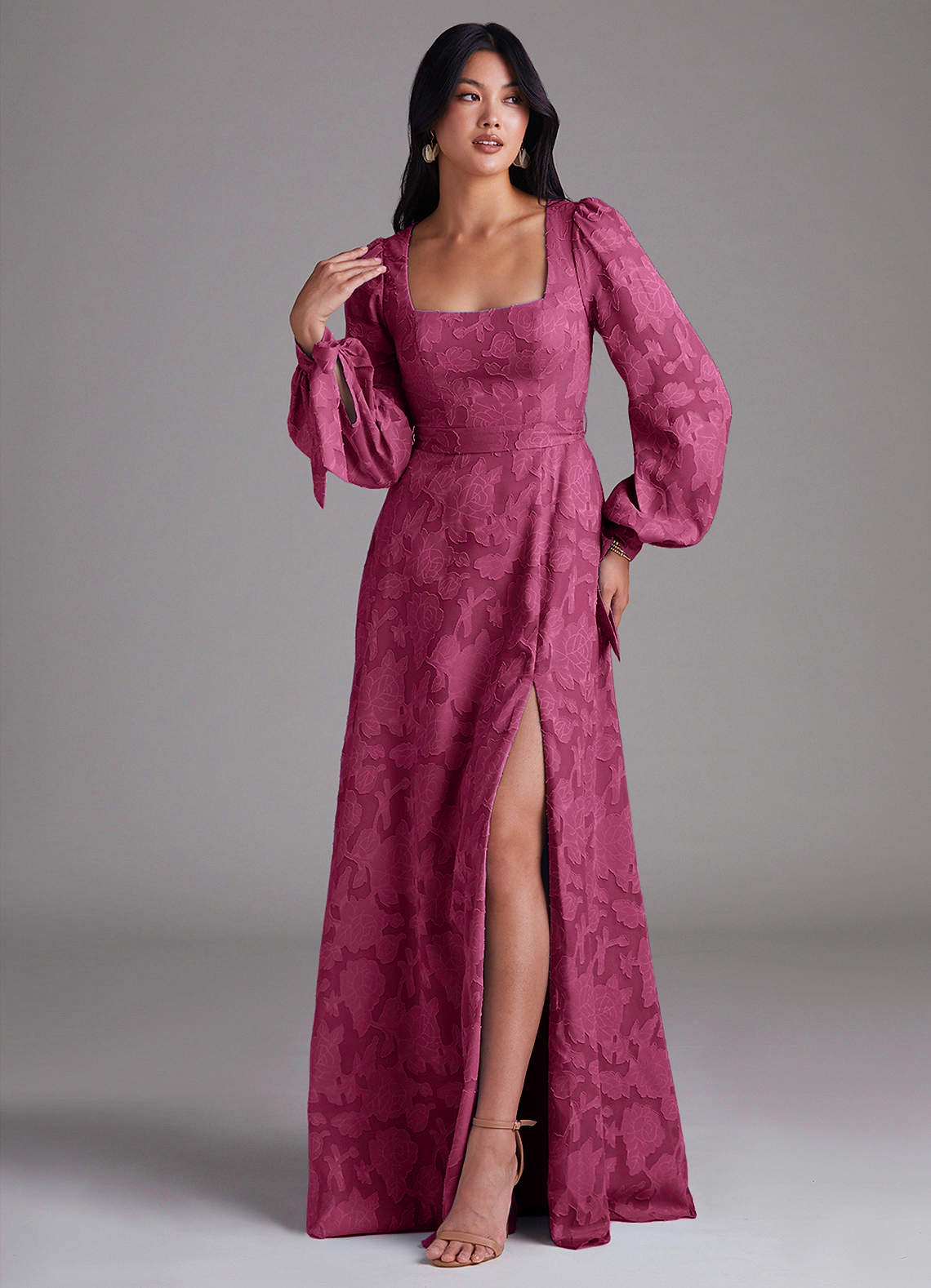 Leonia A-Line Square-Neck Stretch Satin Bridesmaid Dress in Mulberry